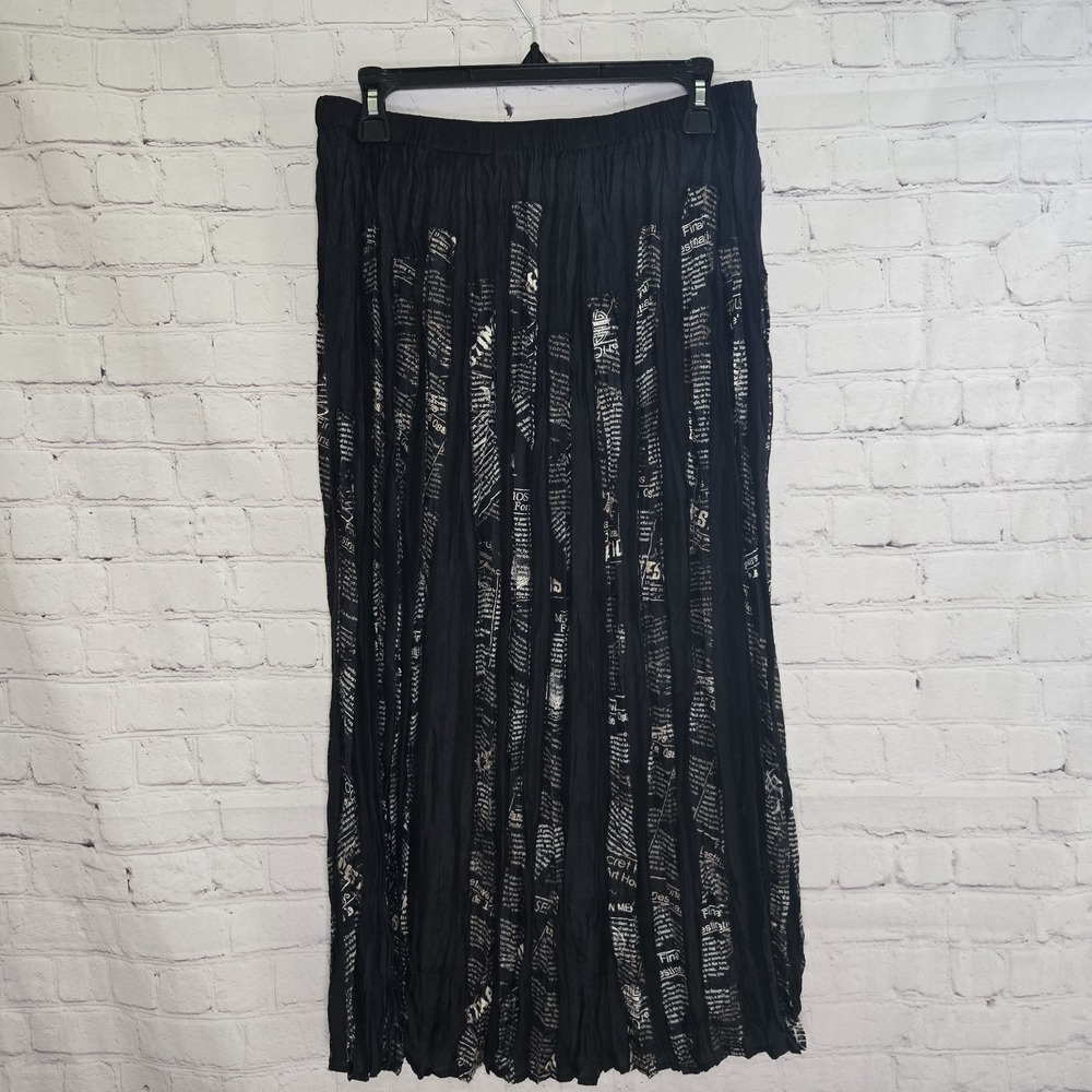 Chicos L 100% Silk Black Crinkle Broomstick Maxi Skirt Whimsygoth FairyGrunge